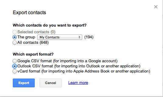 export contacts csv